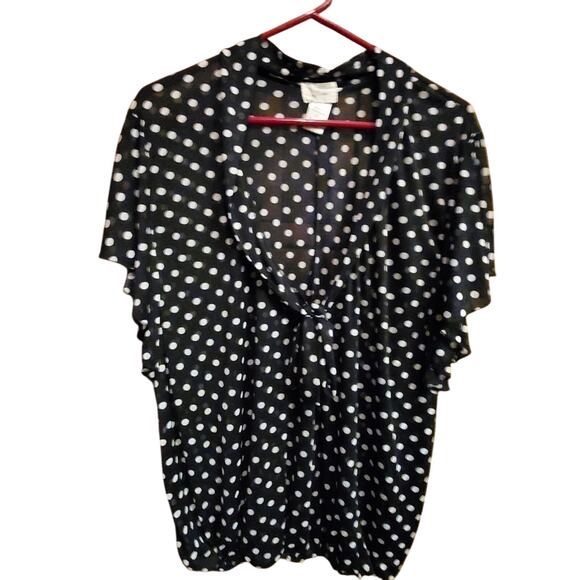 𝅺Lashes Women's Semi Sheer Polka Dot Elastic Waist Tie Accent Blouse Plus 3X - Picture 1 of 5